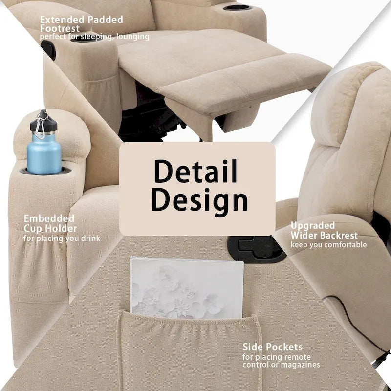 Homall Massage Recliner Chair Swivel Fabric Living Room Sofa