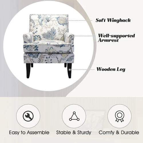 Akorda French Country Armchair with Nailhead Trim and Solid Wood Legs by HULALA HOME