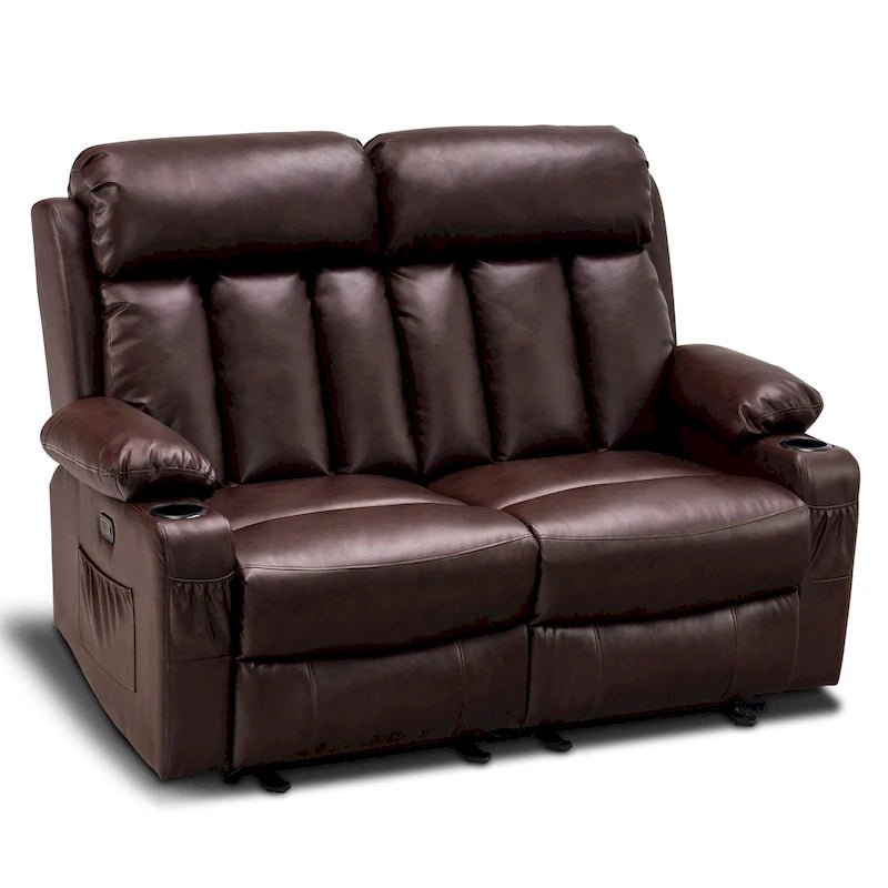 MCombo Electric Power Reclining Sofa with Heat & Massage, Faux Leather 6095/6075/6077