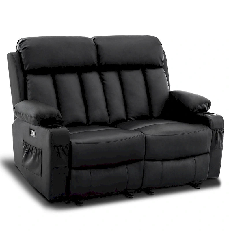 MCombo Electric Power Reclining Sofa with Heat & Massage, Faux Leather 6095/6075/6077