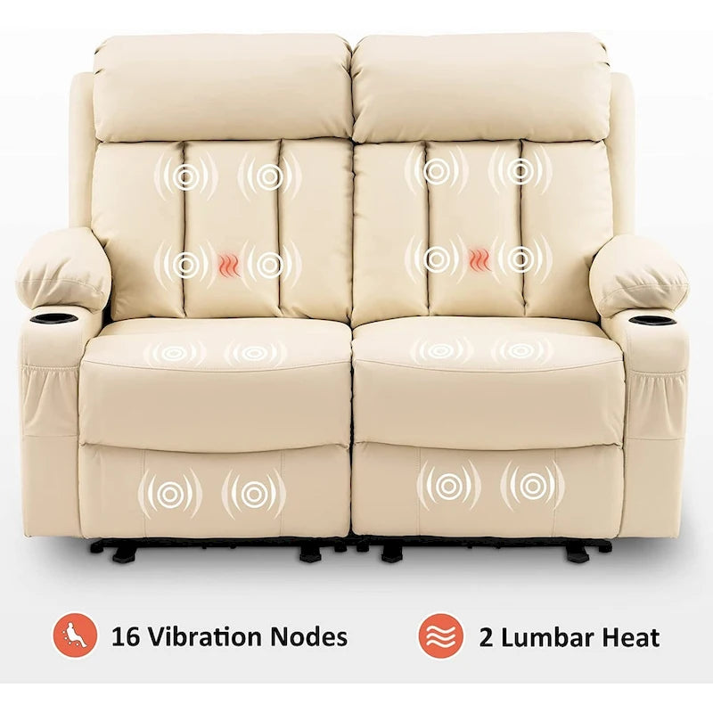 MCombo Electric Power Reclining Sofa with Heat & Massage, Faux Leather 6095/6075/6077