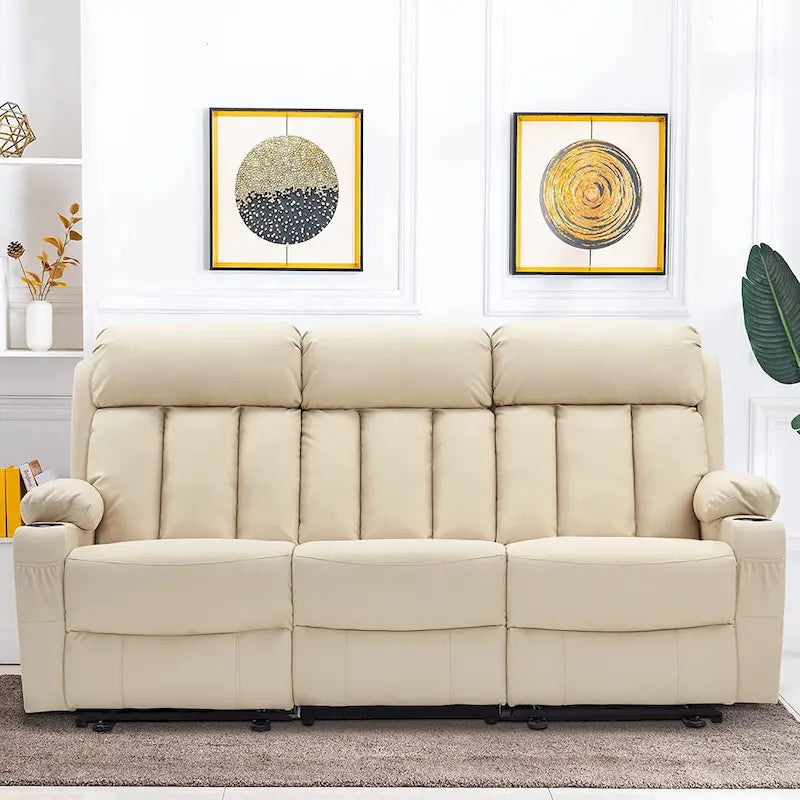 MCombo Electric Power Reclining Sofa with Heat & Massage, Faux Leather 6095/6075/6077