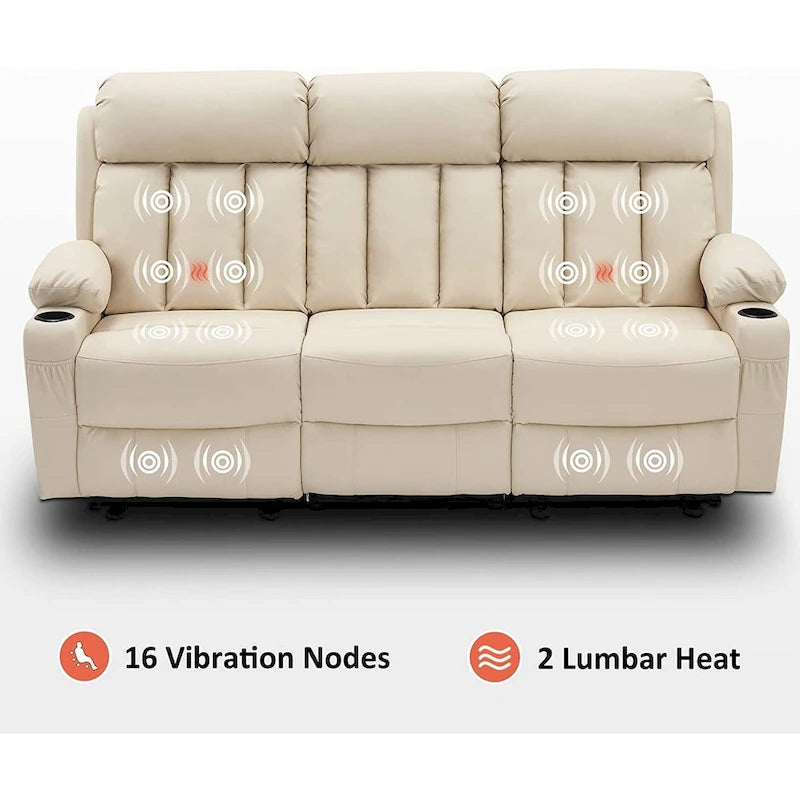 MCombo Electric Power Reclining Sofa with Heat & Massage, Faux Leather 6095/6075/6077