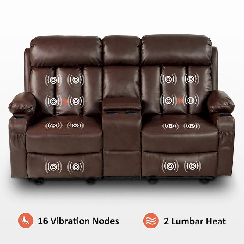 MCombo Electric Power Reclining Sofa with Heat & Massage, Faux Leather 6095/6075/6077