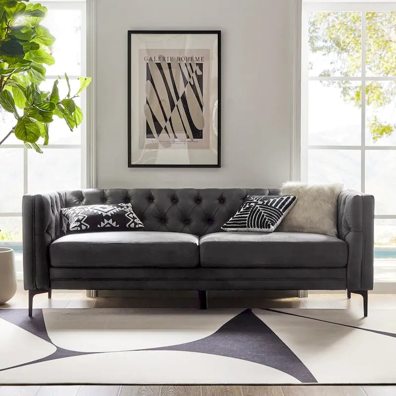 Calymne 84 Classic Square Arms Sofa with Button-Tufted Back by HULALA HOME