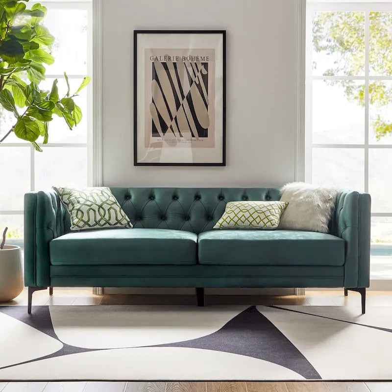 Calymne 84 Classic Square Arms Sofa with Button-Tufted Back by HULALA HOME