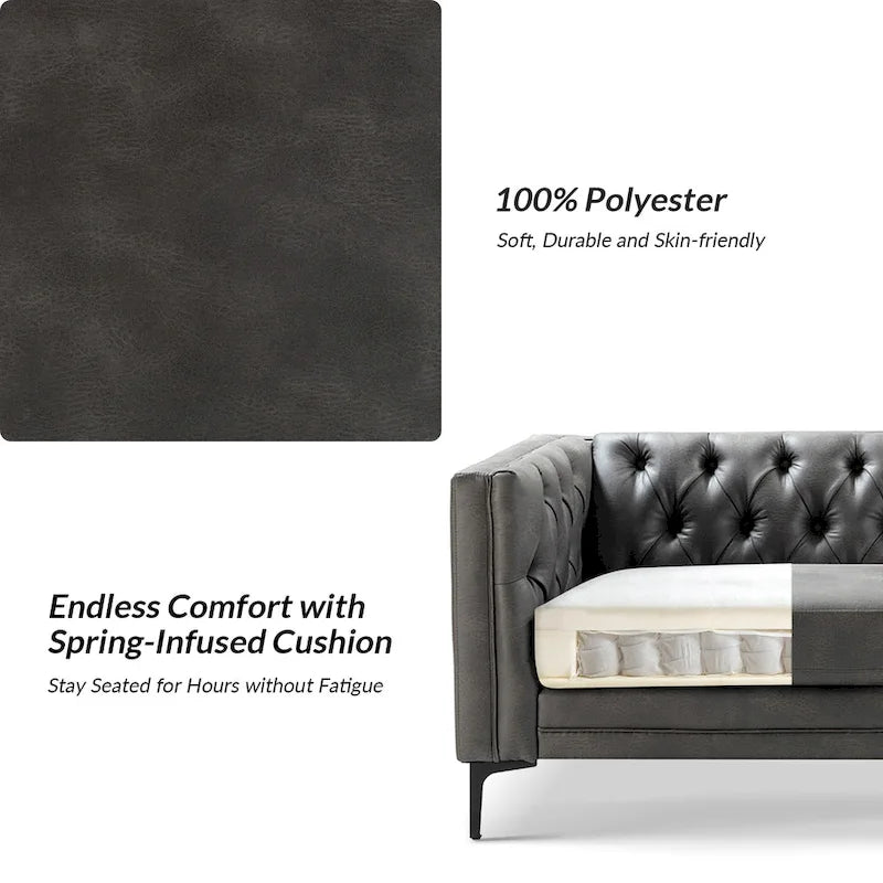 Calymne 84 Classic Square Arms Sofa with Button-Tufted Back by HULALA HOME