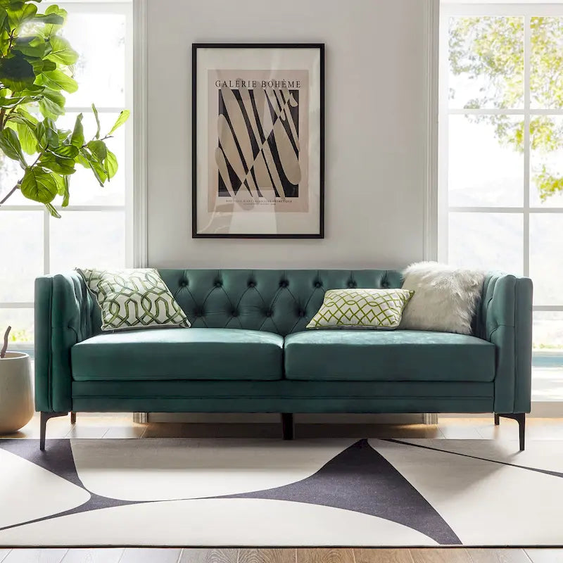 Calymne 84 Classic Square Arms Sofa with Button-Tufted Back by HULALA HOME