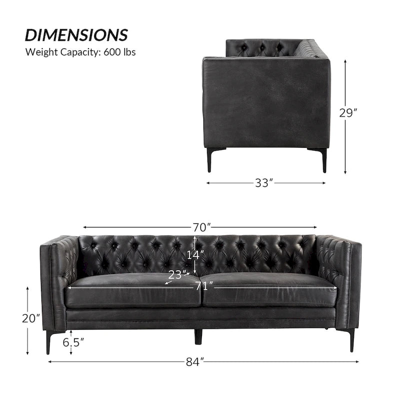 Calymne 84 Classic Square Arms Sofa with Button-Tufted Back by HULALA HOME