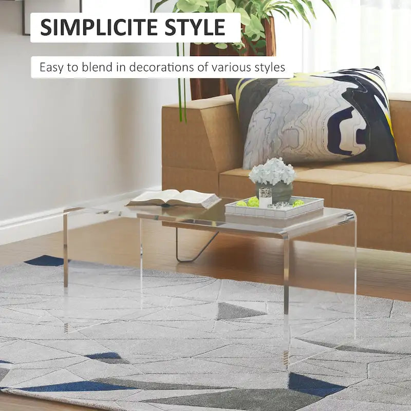 HomCom 32  Long Rectangle All Acrylic 20mm Thick Waterfall Coffee Table, Clear