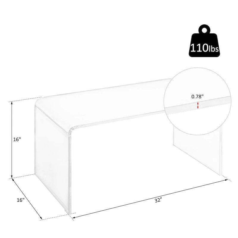 HomCom 32  Long Rectangle All Acrylic 20mm Thick Waterfall Coffee Table, Clear