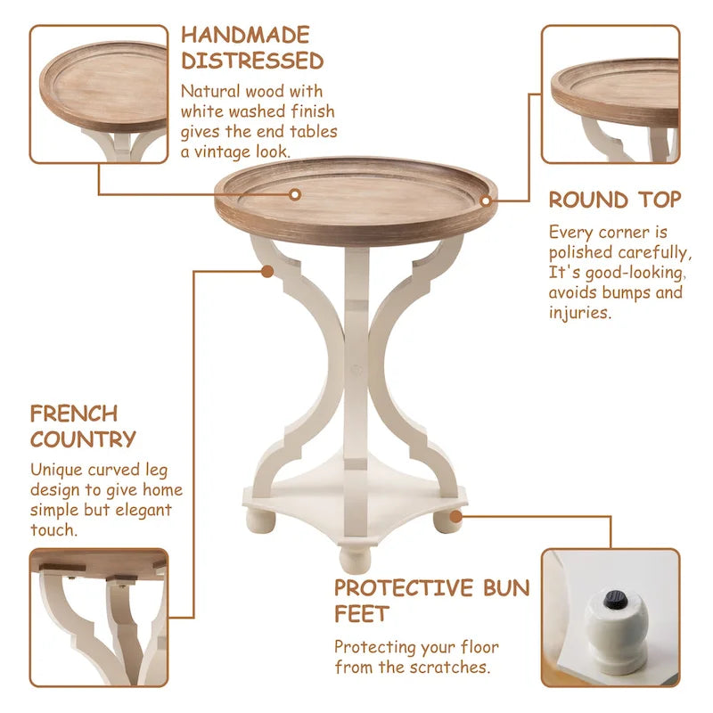 COZAYH Rustic Farmhouse Cottagecore Accent End Table