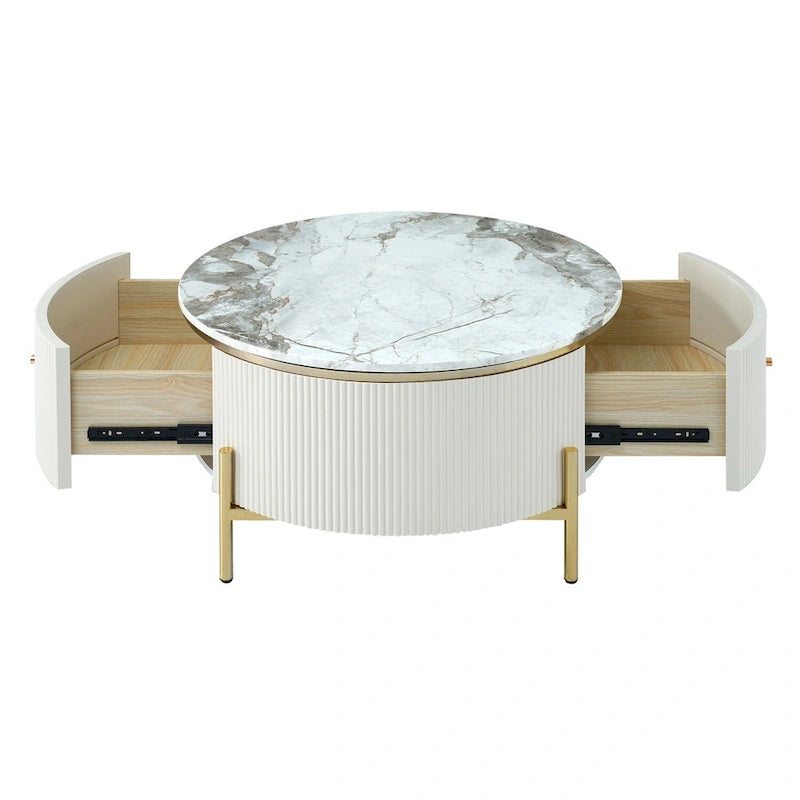 Merax Modern Round Coffee Table with 2 large Drawers
