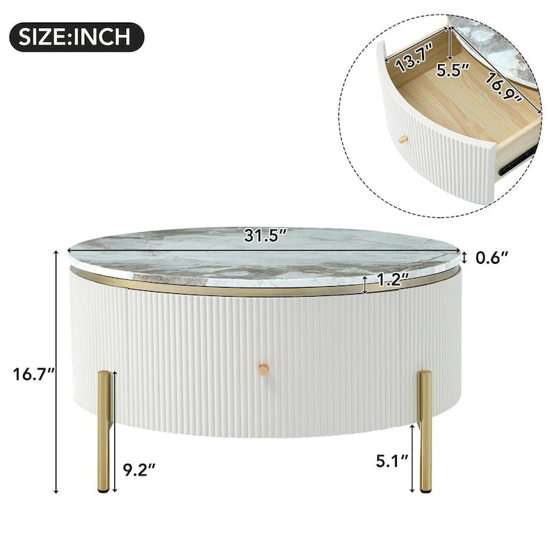 Merax Modern Round Coffee Table with 2 large Drawers