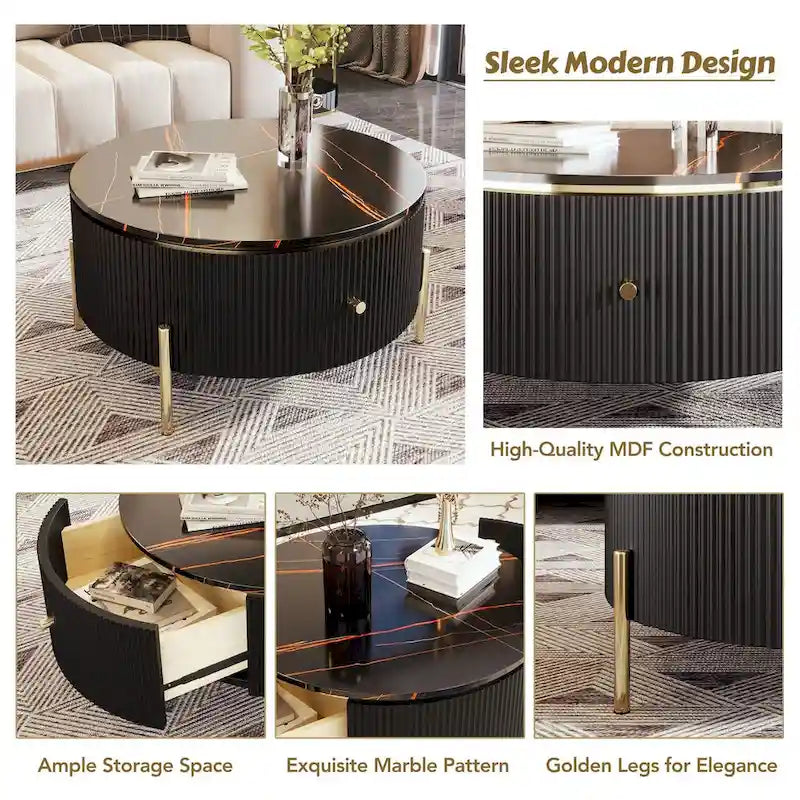 Merax Modern Round Coffee Table with 2 large Drawers