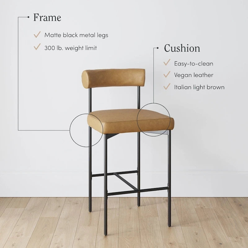 Nathan James Dahlia Counter Height Barstool or Dining Chair with Back and Upholstered Cushion