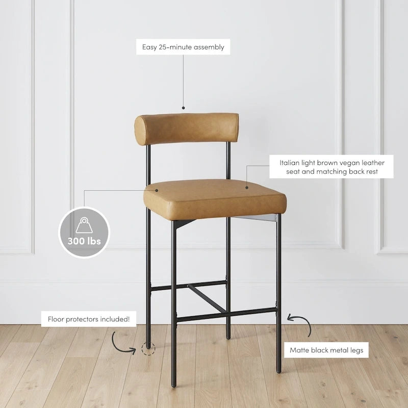 Nathan James Dahlia Counter Height Barstool or Dining Chair with Back and Upholstered Cushion