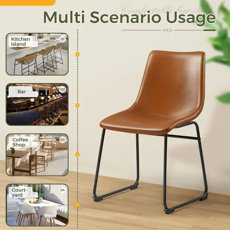 Homall Barstools PU Leather Counter Bar Stool With Back and Footrest Set of 2, Brown