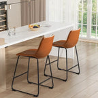 Homall Barstools PU Leather Counter Bar Stool With Back and Footrest Set of 2, Brown