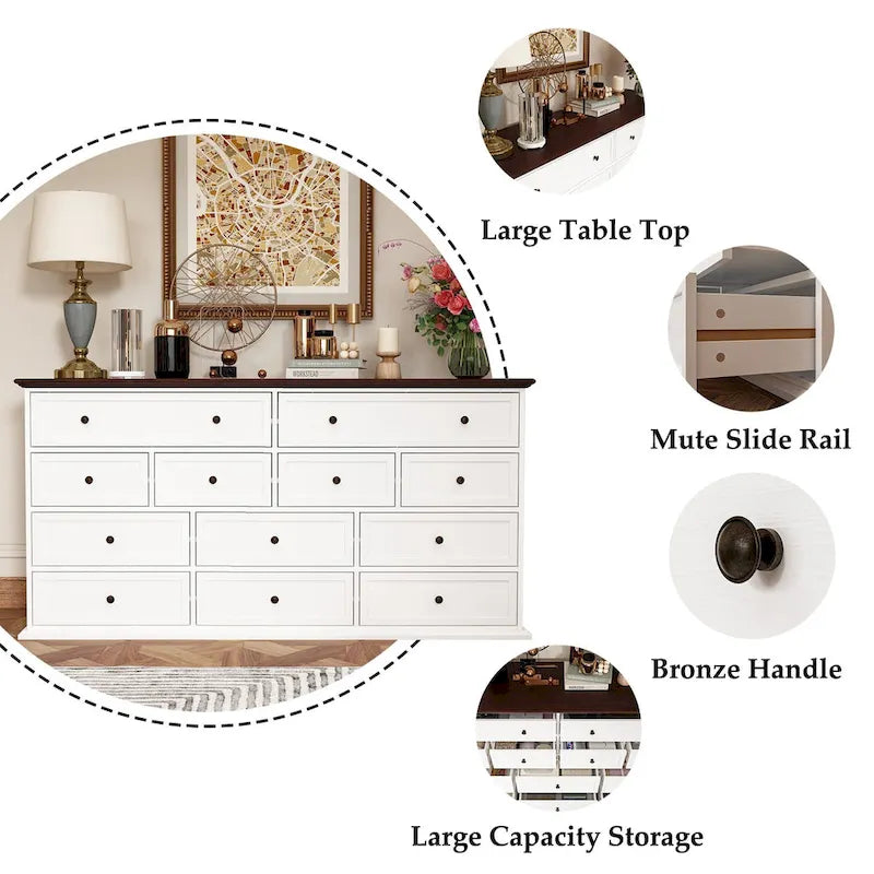 Chic Brown and White Dresser with Ample Storage Space Side Table