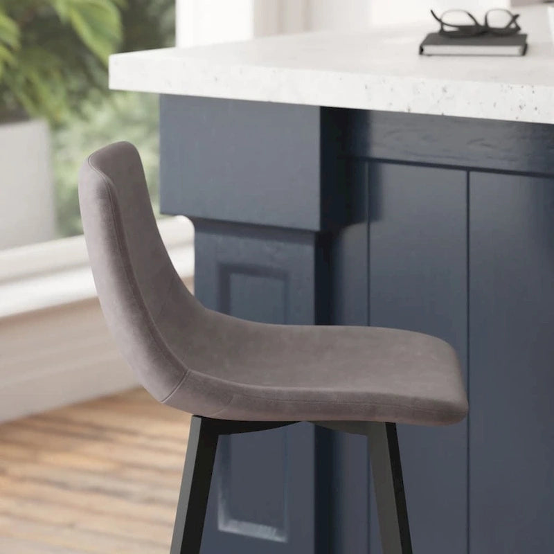 Set of 2 Armless Upholstered Metal Counter Stools