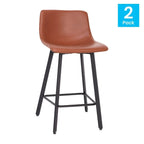 Set of 2 Armless Upholstered Metal Counter Stools