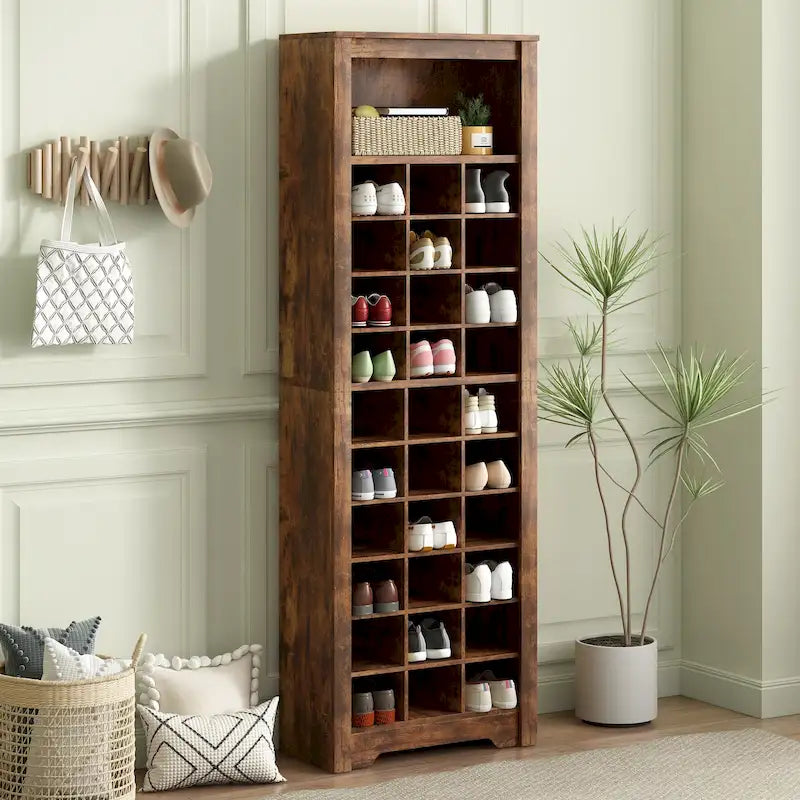 Modern Free Standing 30 Shoe Cubby Tall Cabinet