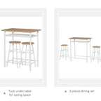 HOMCOM 3 Piece Bar Height Dining Furniture Set with 1 Table, 2 Matching Stools and Metal Frame Footrest