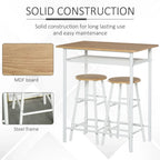 HOMCOM 3 Piece Bar Height Dining Furniture Set with 1 Table, 2 Matching Stools and Metal Frame Footrest