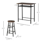 HOMCOM 3 Piece Bar Height Dining Furniture Set with 1 Table, 2 Matching Stools and Metal Frame Footrest