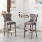 Carter 29  Wingback Tufted Nailhead Bar Stool (Set of 2), Antique Grey Legs