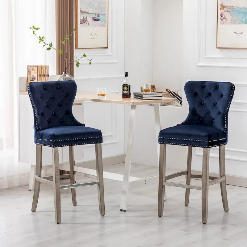 Carter 29  Wingback Tufted Nailhead Bar Stool (Set of 2), Antique Grey Legs