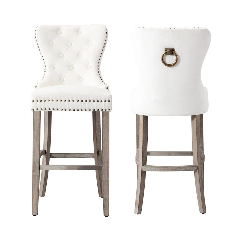 Carter 29  Wingback Tufted Nailhead Bar Stool (Set of 2), Antique Grey Legs