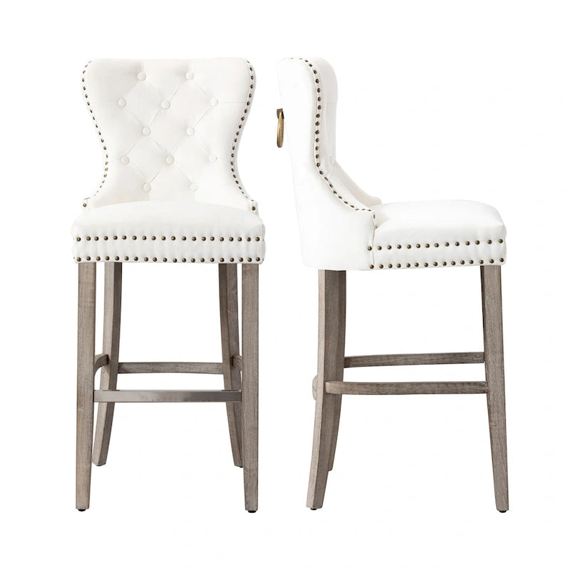 Carter 29  Wingback Tufted Nailhead Bar Stool (Set of 2), Antique Grey Legs