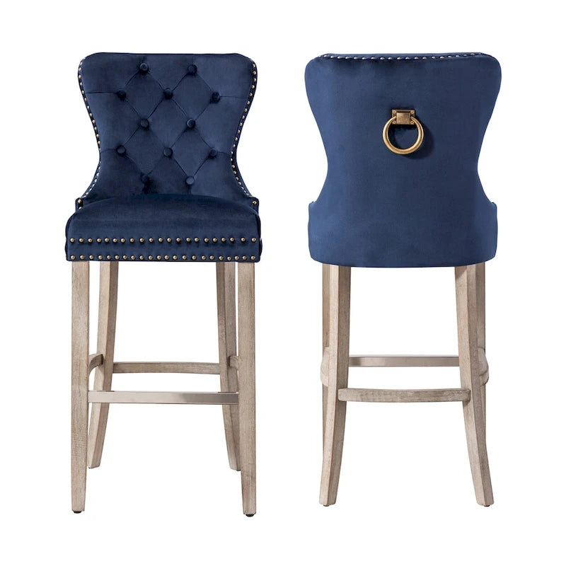 Carter 29  Wingback Tufted Nailhead Bar Stool (Set of 2), Antique Grey Legs