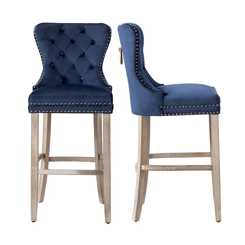 Carter 29  Wingback Tufted Nailhead Bar Stool (Set of 2), Antique Grey Legs