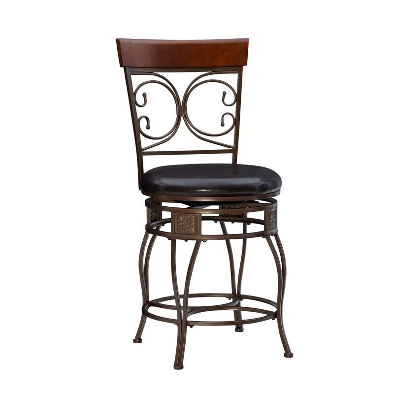 Onyx Big & Tall 360 Swivel Metal and Wood Scroll Counter Stool