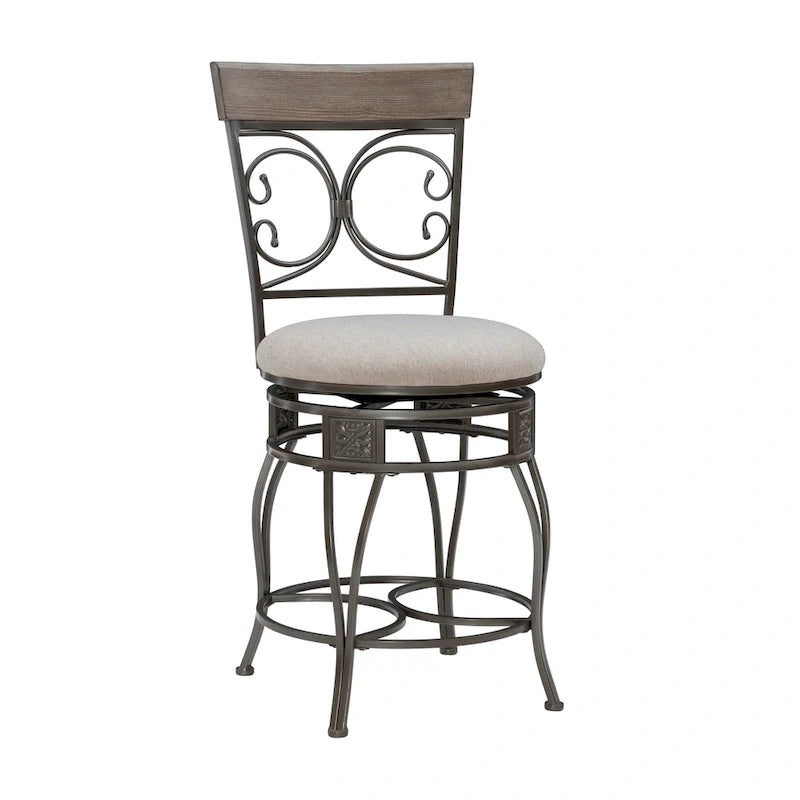 Onyx Big & Tall 360 Swivel Metal and Wood Scroll Counter Stool