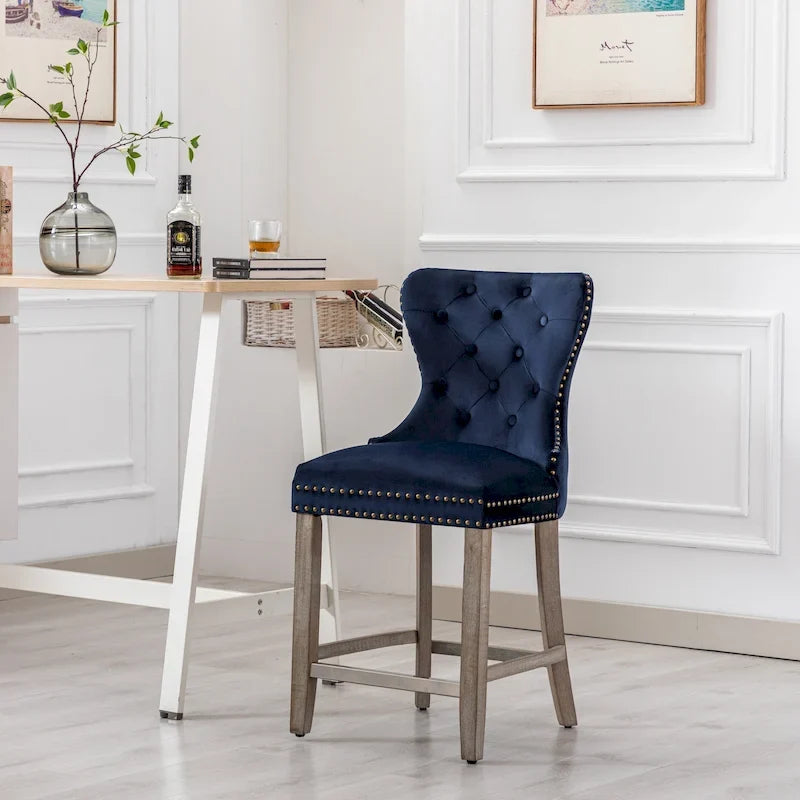 Carter 24  Wingback Tufted Nailhead Counter Stool with Antique Grey Legs