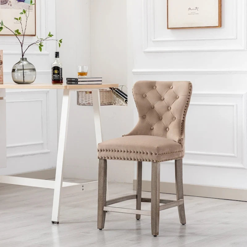 Carter 24  Wingback Tufted Nailhead Counter Stool with Antique Grey Legs