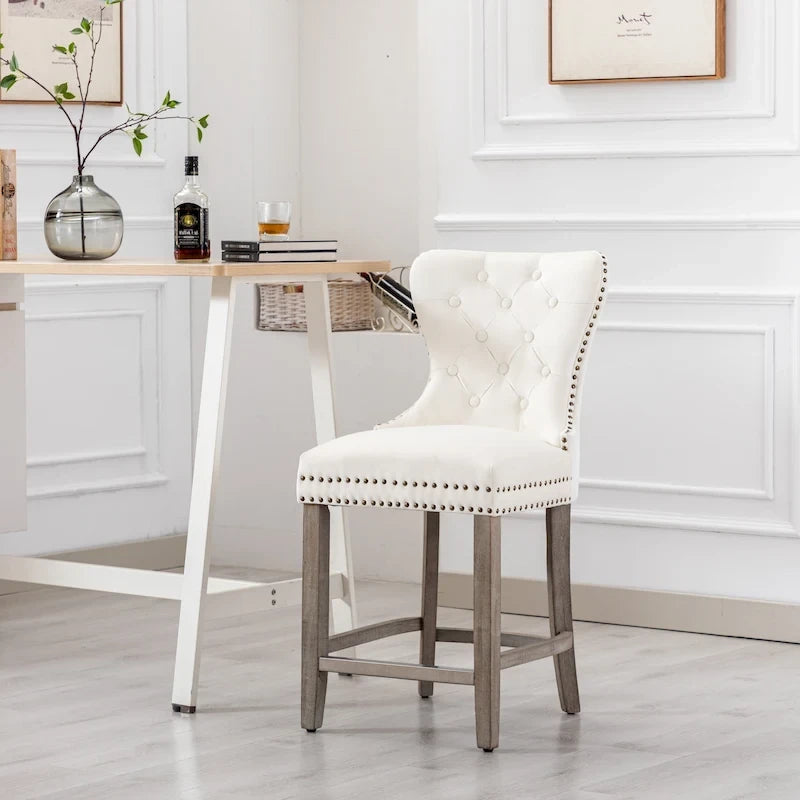 Carter 24  Wingback Tufted Nailhead Counter Stool with Antique Grey Legs