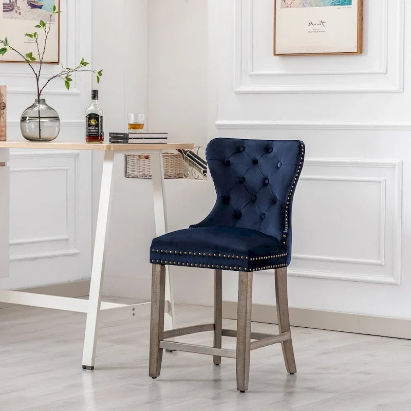 Carter 24  Wingback Tufted Nailhead Counter Stool with Antique Grey Legs