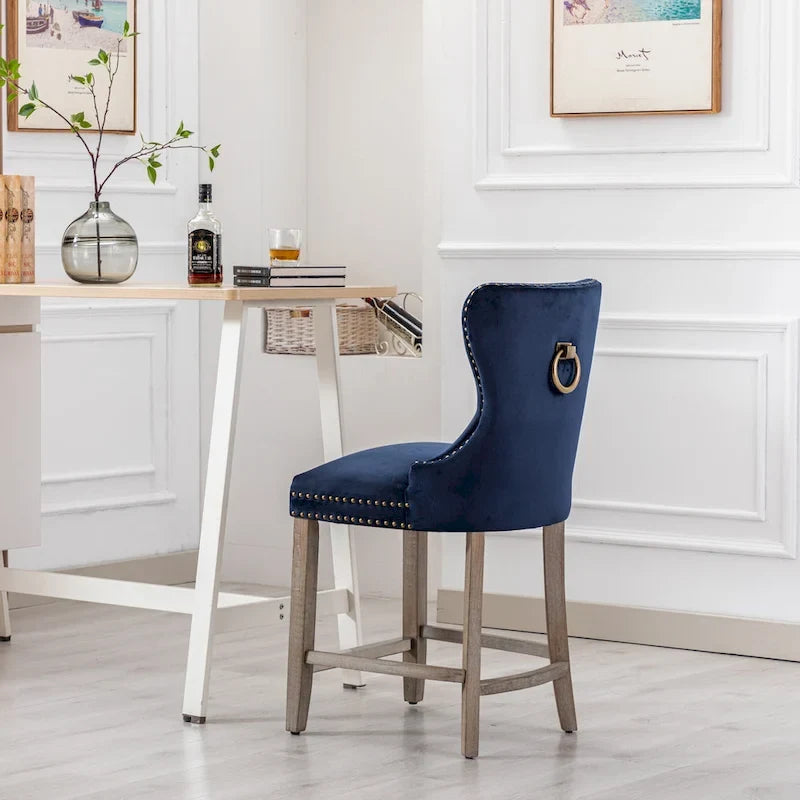 Carter 24  Wingback Tufted Nailhead Counter Stool with Antique Grey Legs