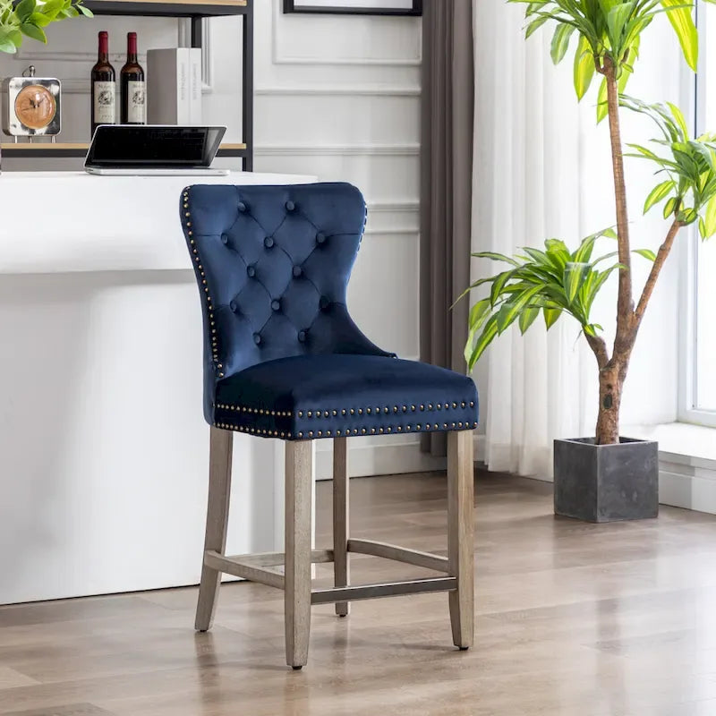 Carter 24  Wingback Tufted Nailhead Counter Stool with Antique Grey Legs