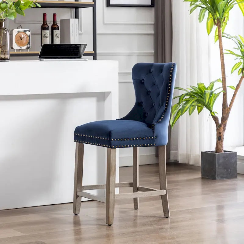 Carter 24  Wingback Tufted Nailhead Counter Stool with Antique Grey Legs