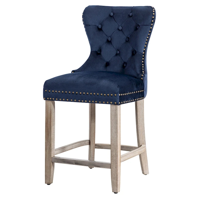 Carter 24  Wingback Tufted Nailhead Counter Stool with Antique Grey Legs