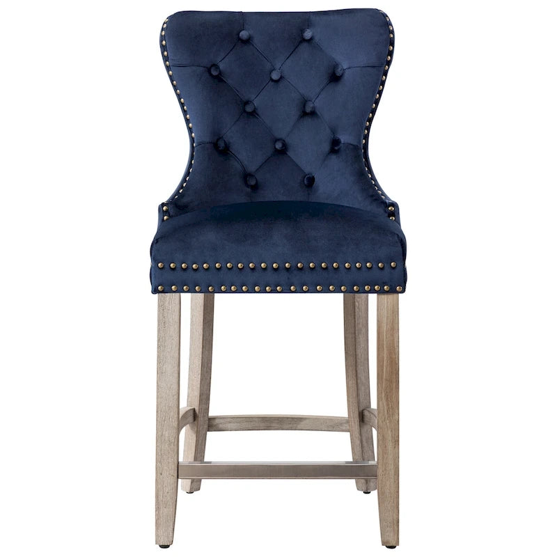 Carter 24  Wingback Tufted Nailhead Counter Stool with Antique Grey Legs