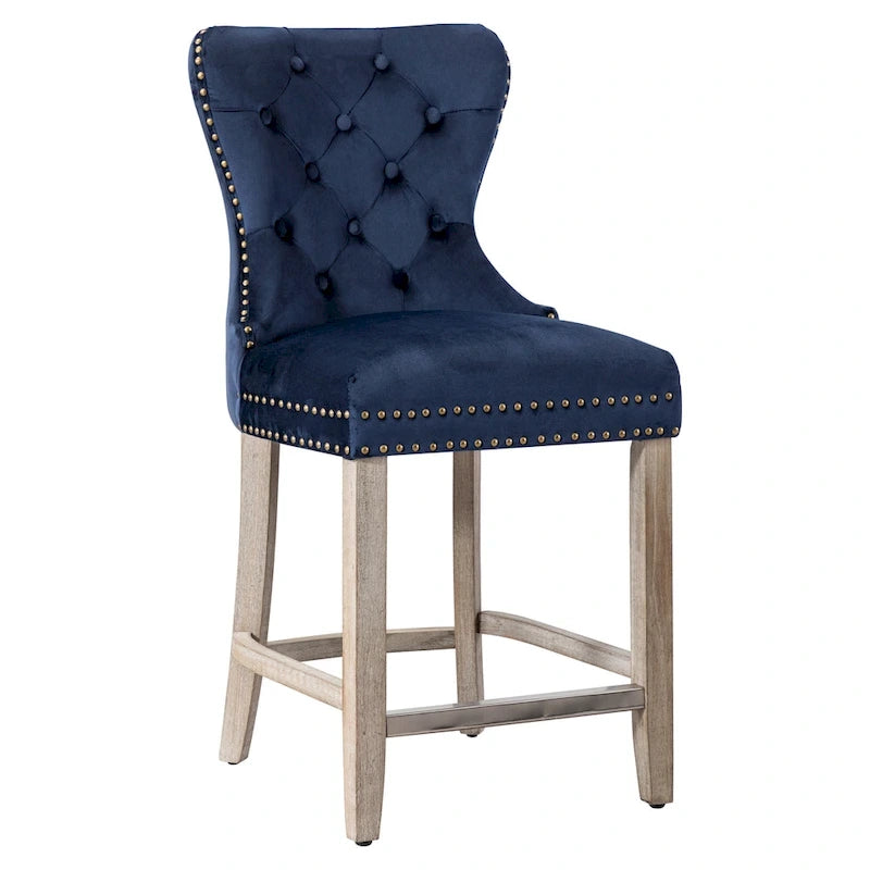 Carter 24  Wingback Tufted Nailhead Counter Stool with Antique Grey Legs