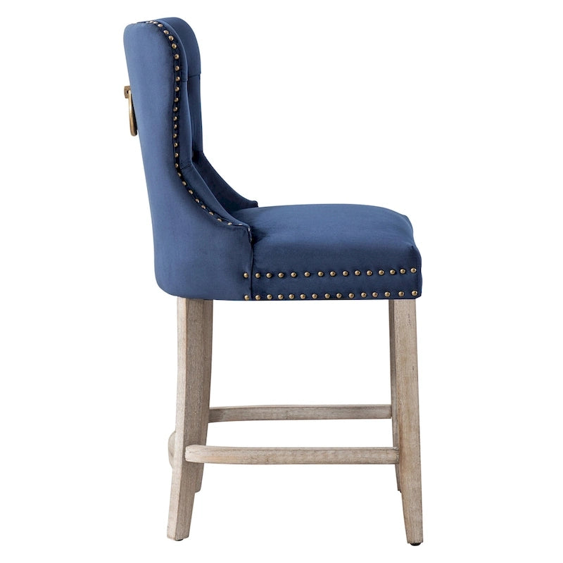 Carter 24  Wingback Tufted Nailhead Counter Stool with Antique Grey Legs