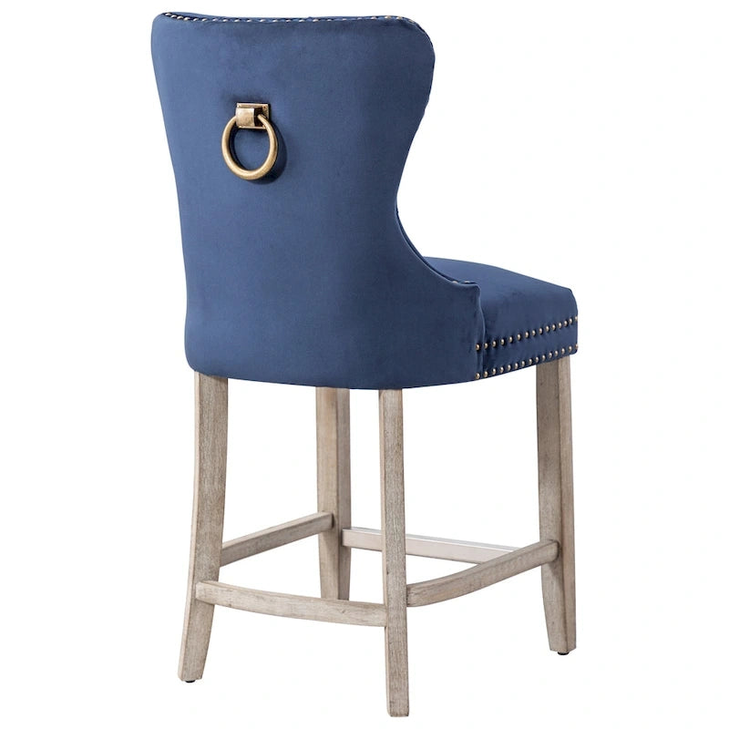Carter 24  Wingback Tufted Nailhead Counter Stool with Antique Grey Legs